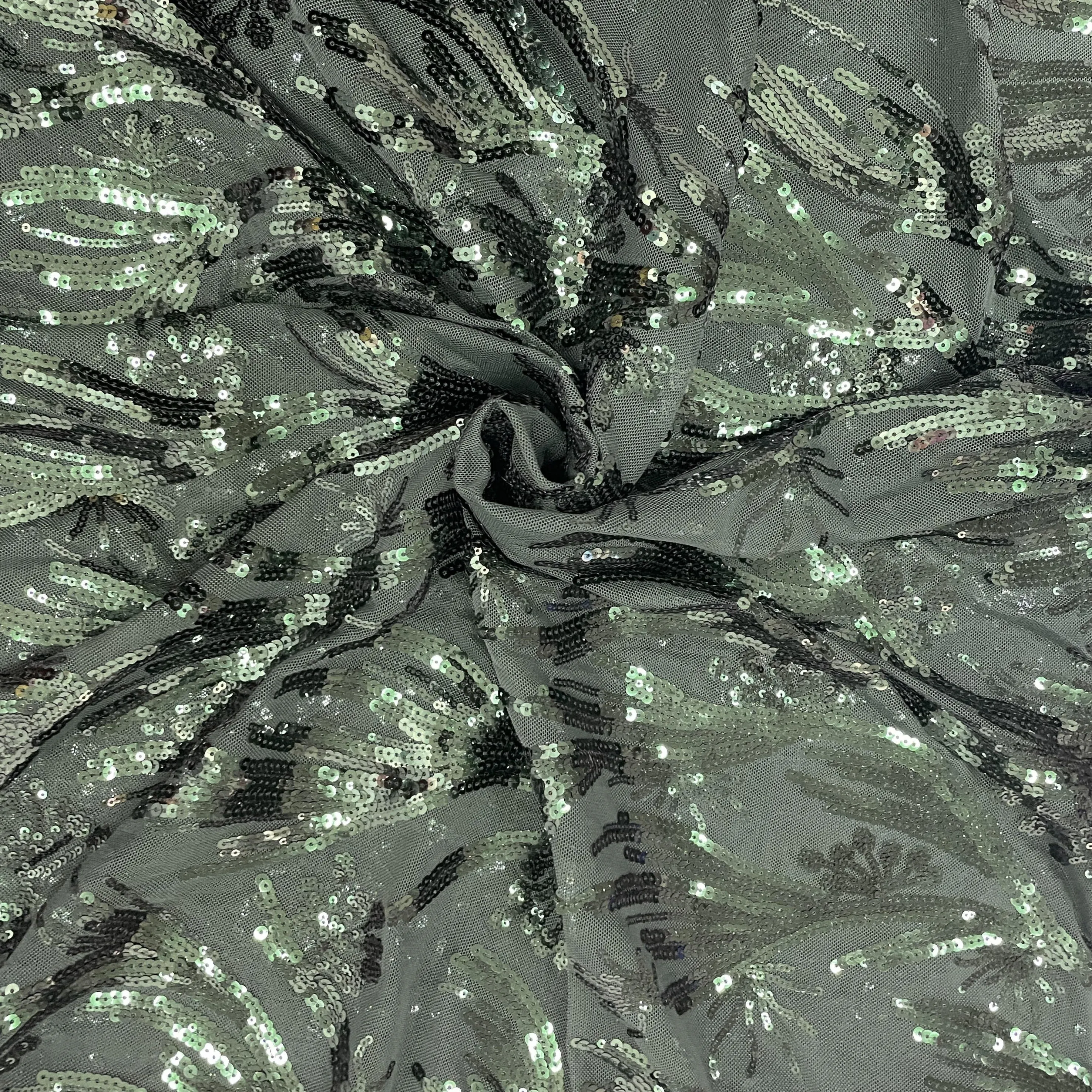 Green Sequins Embroidery Imported Fabric
