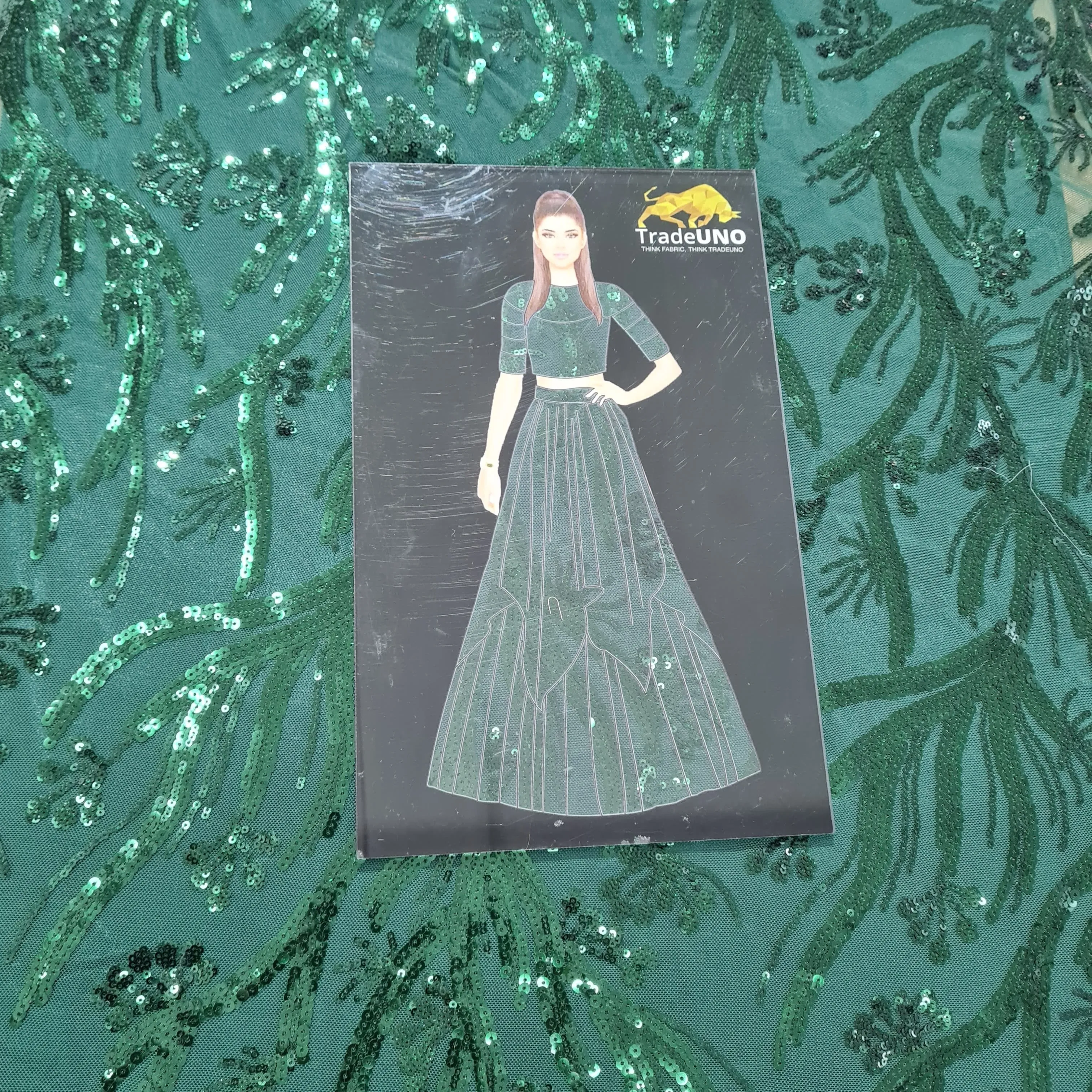 Green Sequins Embroidery Imported Fabric