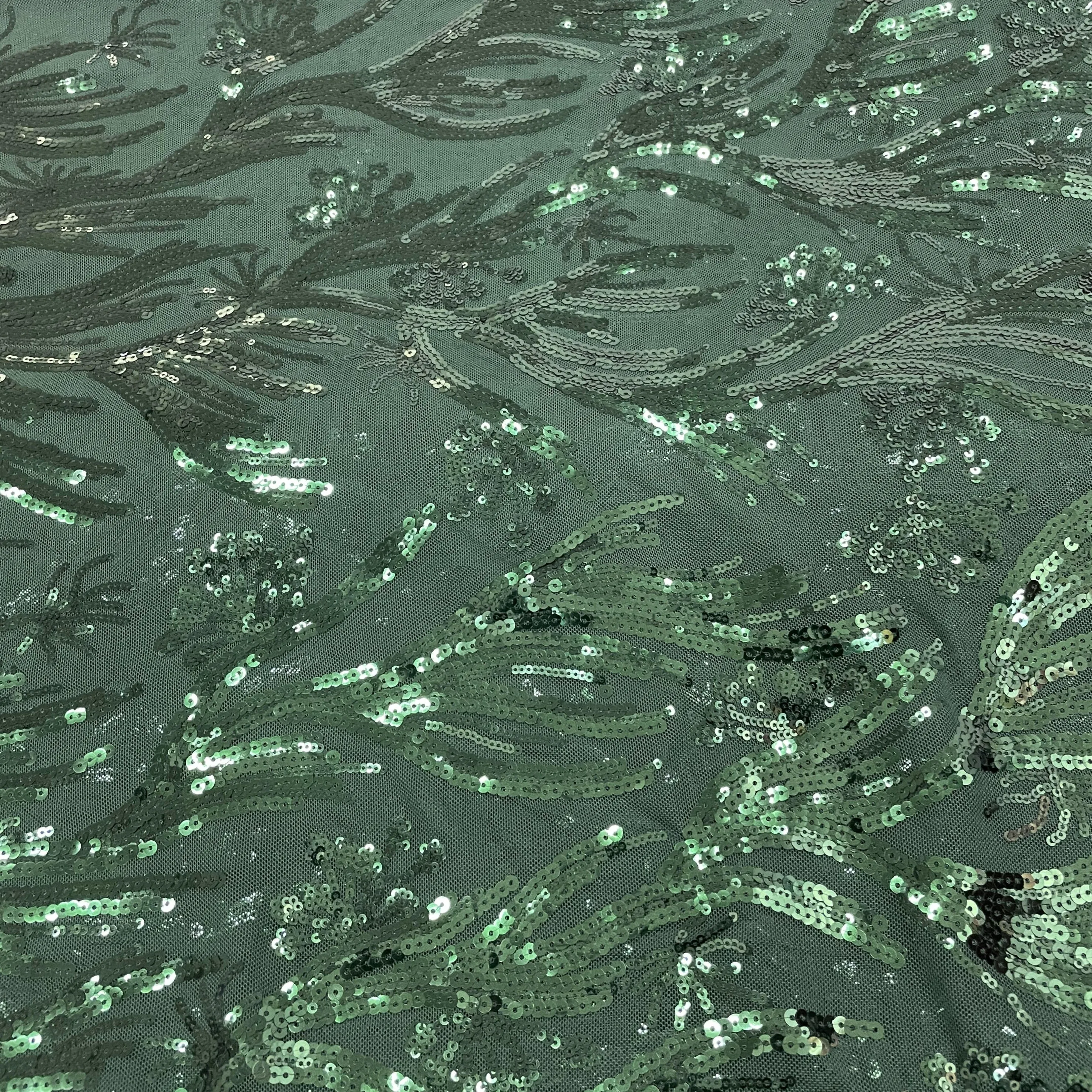 Green Sequins Embroidery Imported Fabric