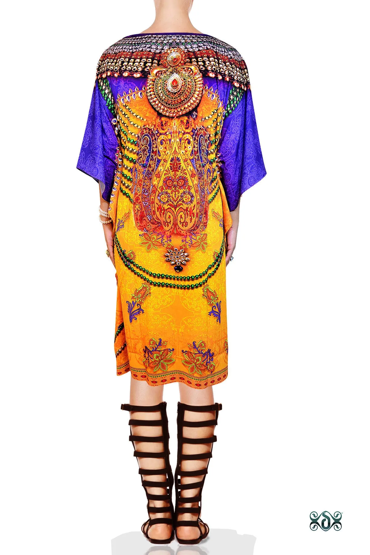 INDICA MAGNIFICA Yellow Majestic Ornate Devarshy Pure Silk Short Kaftan