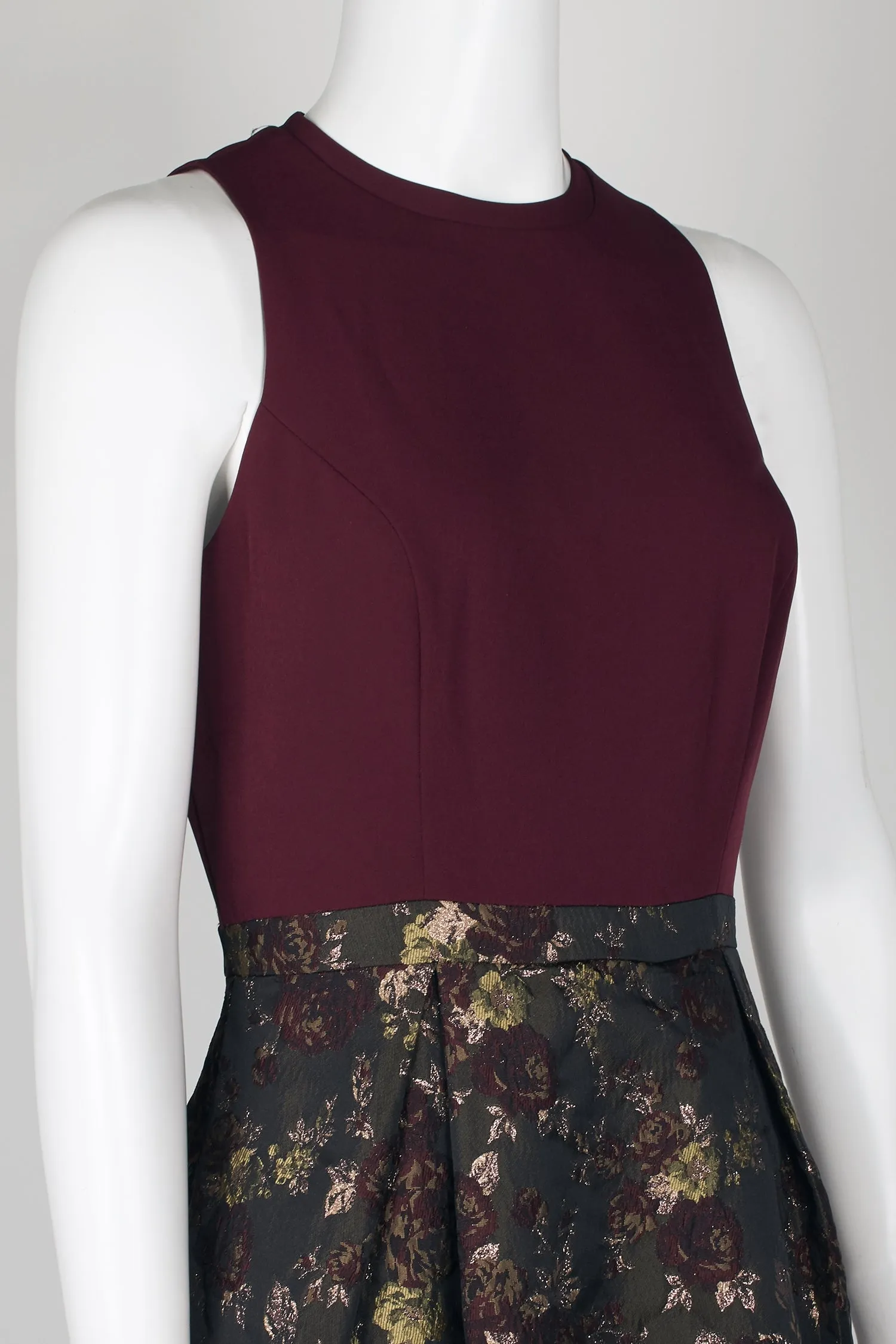 Kay Unger Mock Neck Cutaway Zipper Back Multi Print Jacquard Gown
