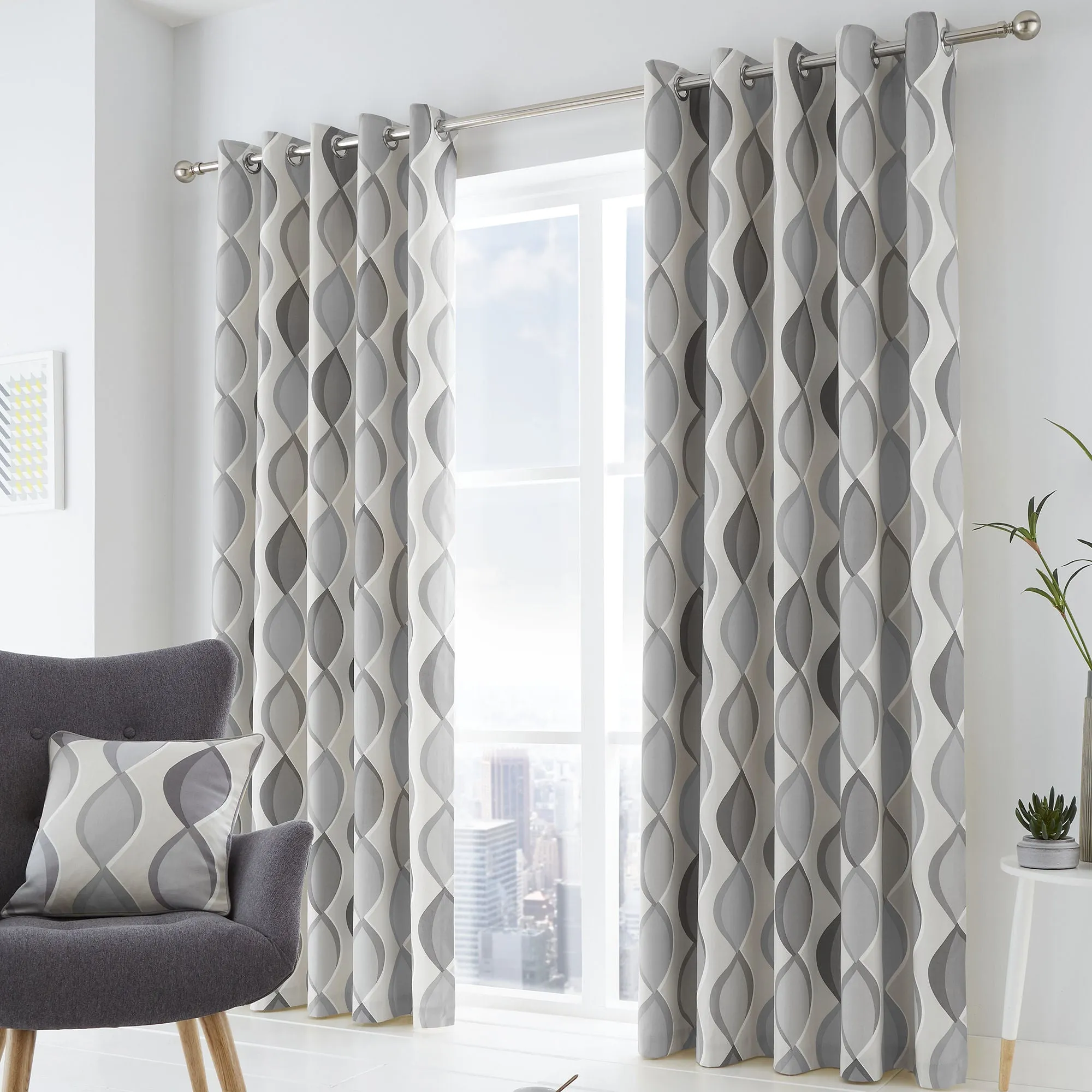 Lennox Pair of Eyelet Curtains by Fusion in Grey
