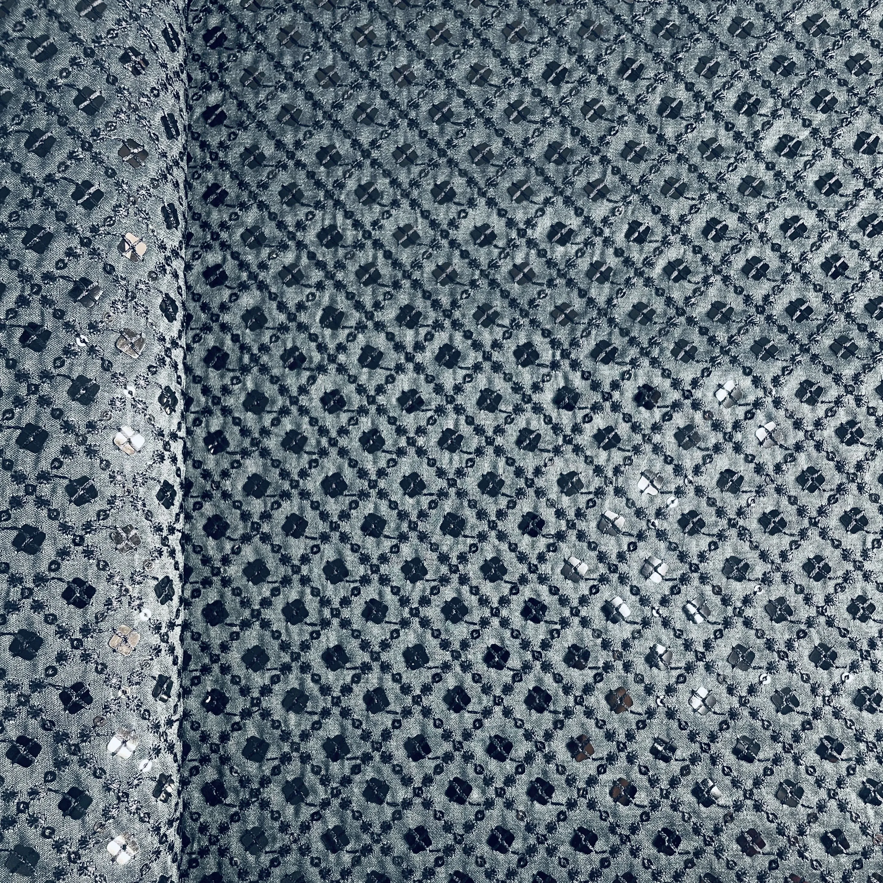 Light Grey Sequins Embroidery Russian Silk Fabric 19687