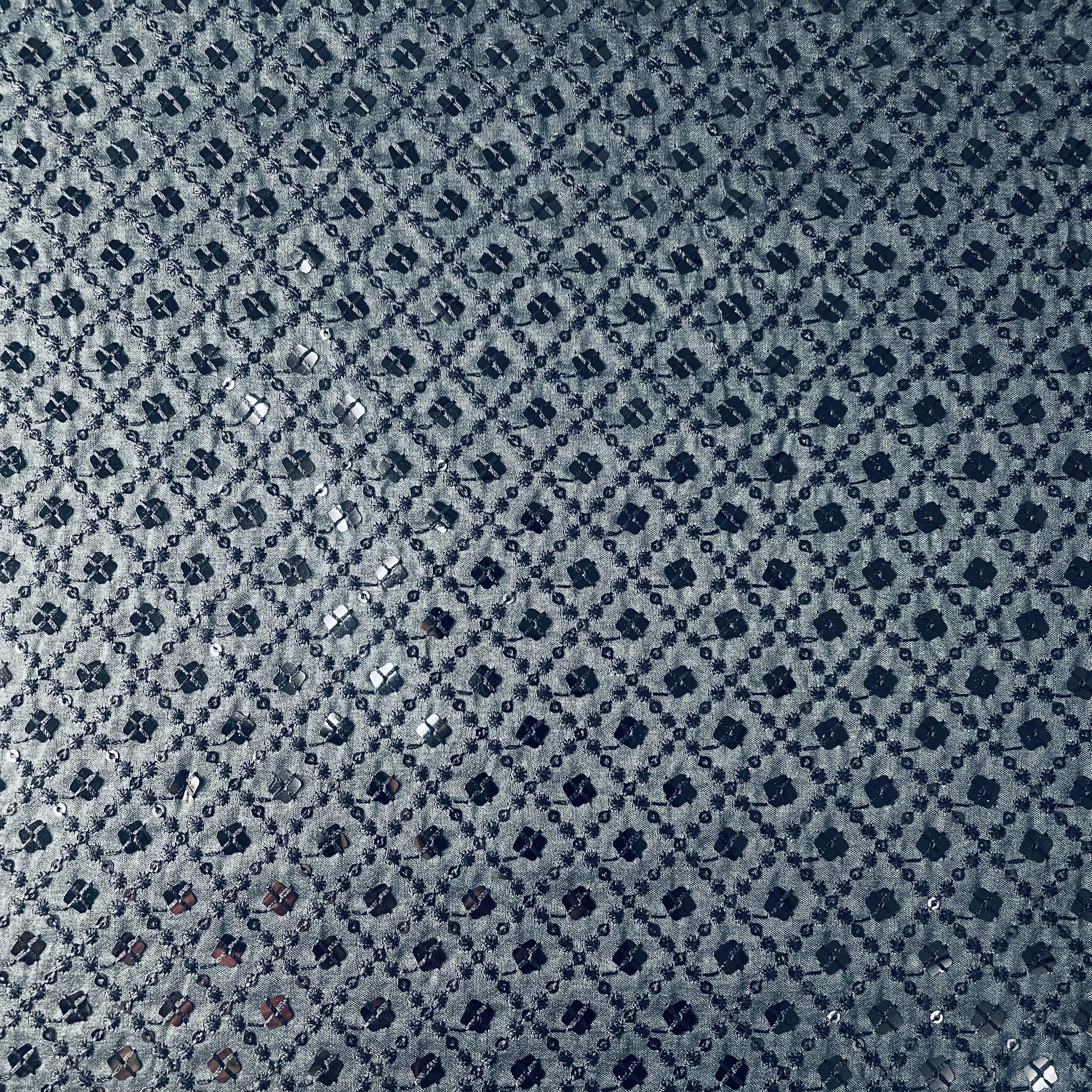 Light Grey Sequins Embroidery Russian Silk Fabric 19687