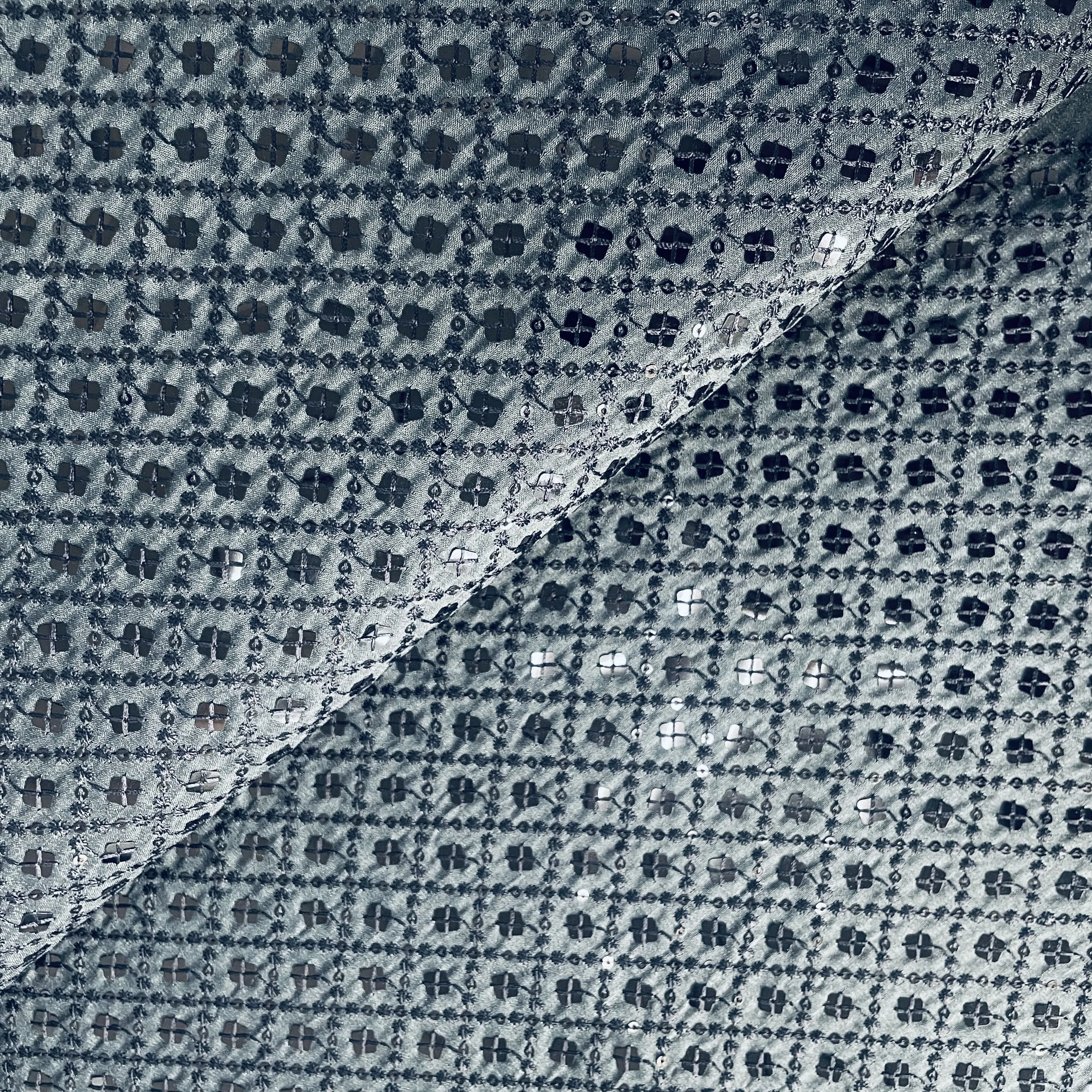 Light Grey Sequins Embroidery Russian Silk Fabric 19687