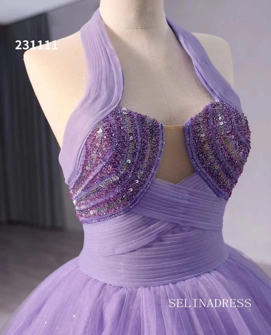 Lilac Halter Sparkly Tulle Ball Gown Wedding Dresses  Quinceanera Dress 231111