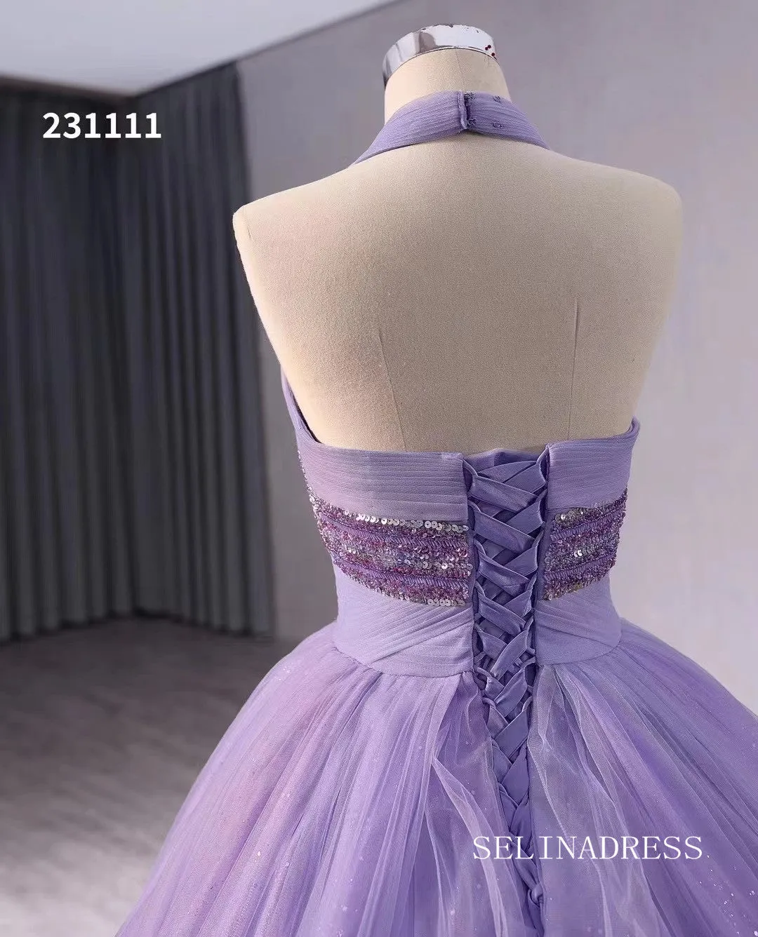 Lilac Halter Sparkly Tulle Ball Gown Wedding Dresses  Quinceanera Dress 231111