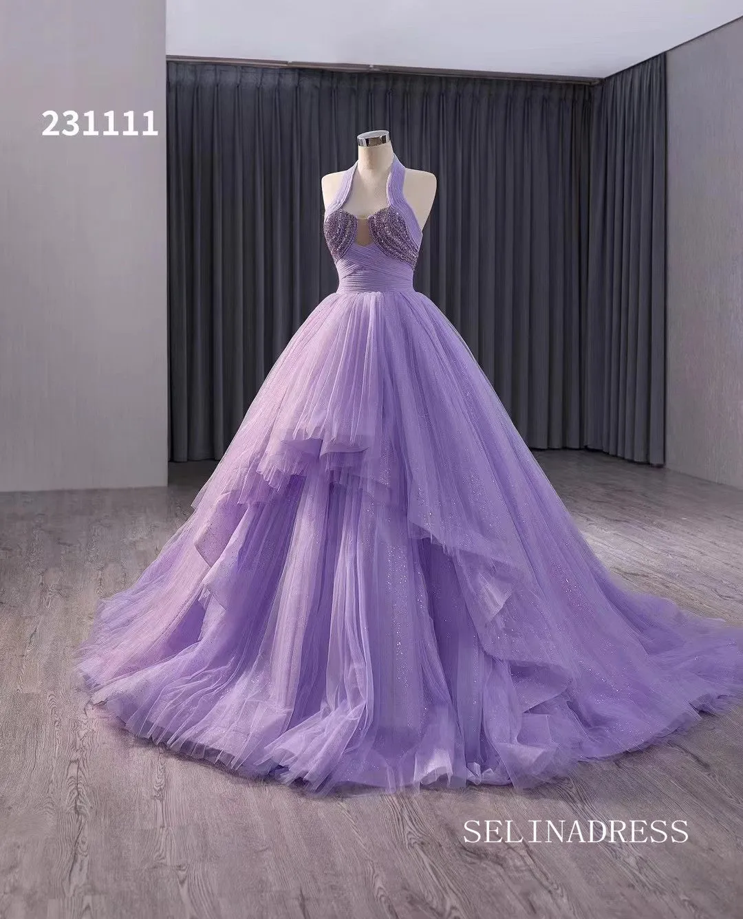 Lilac Halter Sparkly Tulle Ball Gown Wedding Dresses  Quinceanera Dress 231111