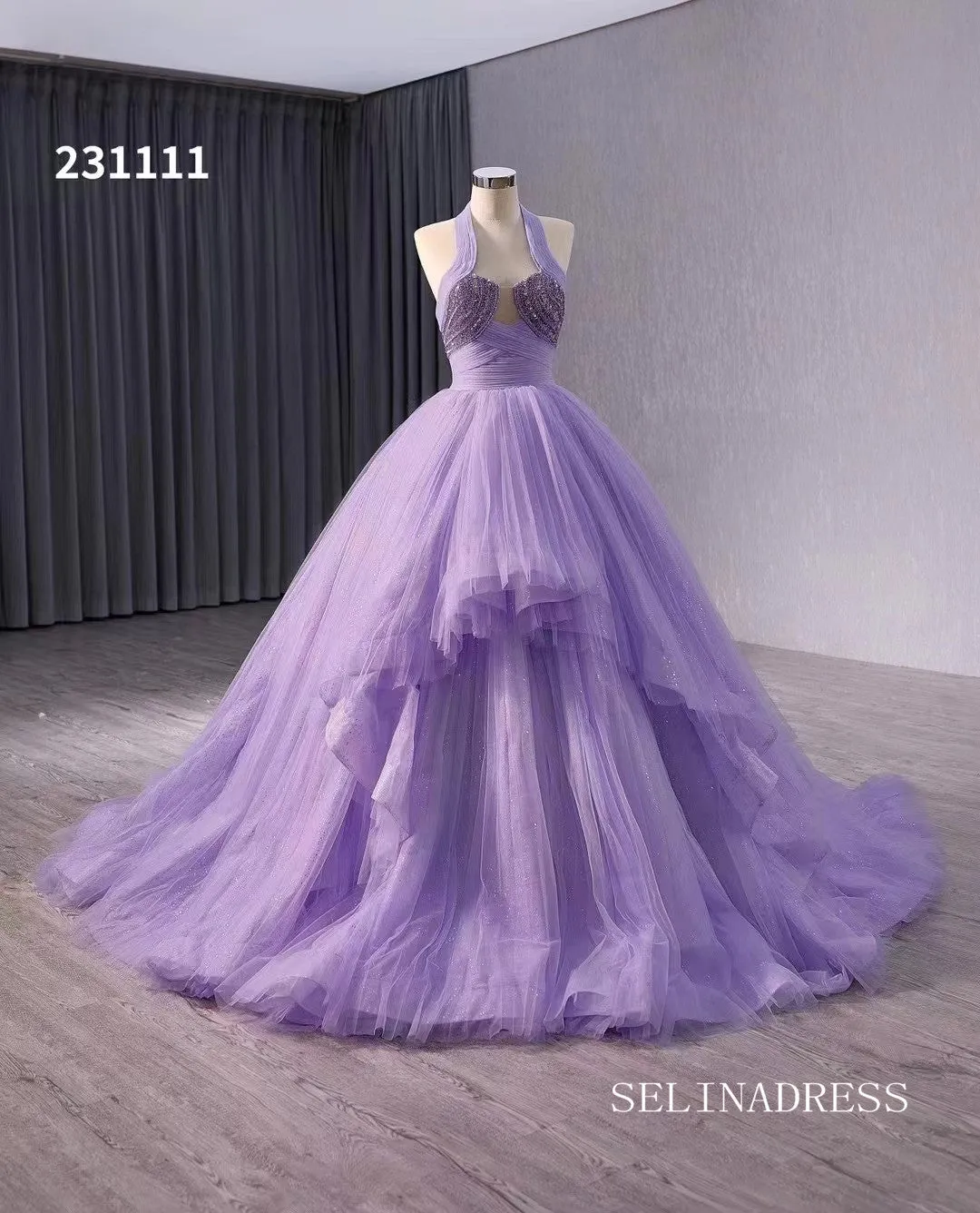 Lilac Halter Sparkly Tulle Ball Gown Wedding Dresses  Quinceanera Dress 231111