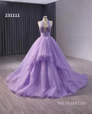 Lilac Halter Sparkly Tulle Ball Gown Wedding Dresses  Quinceanera Dress 231111