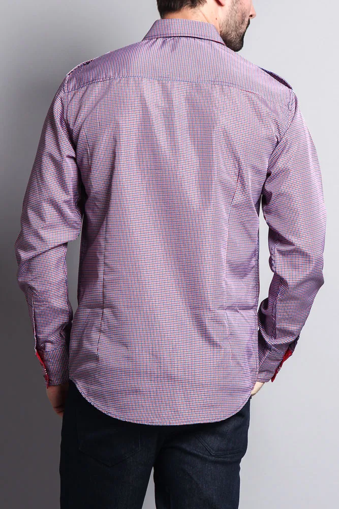 Long Sleeve Checkered Embroidered 22 Button Up Shirt