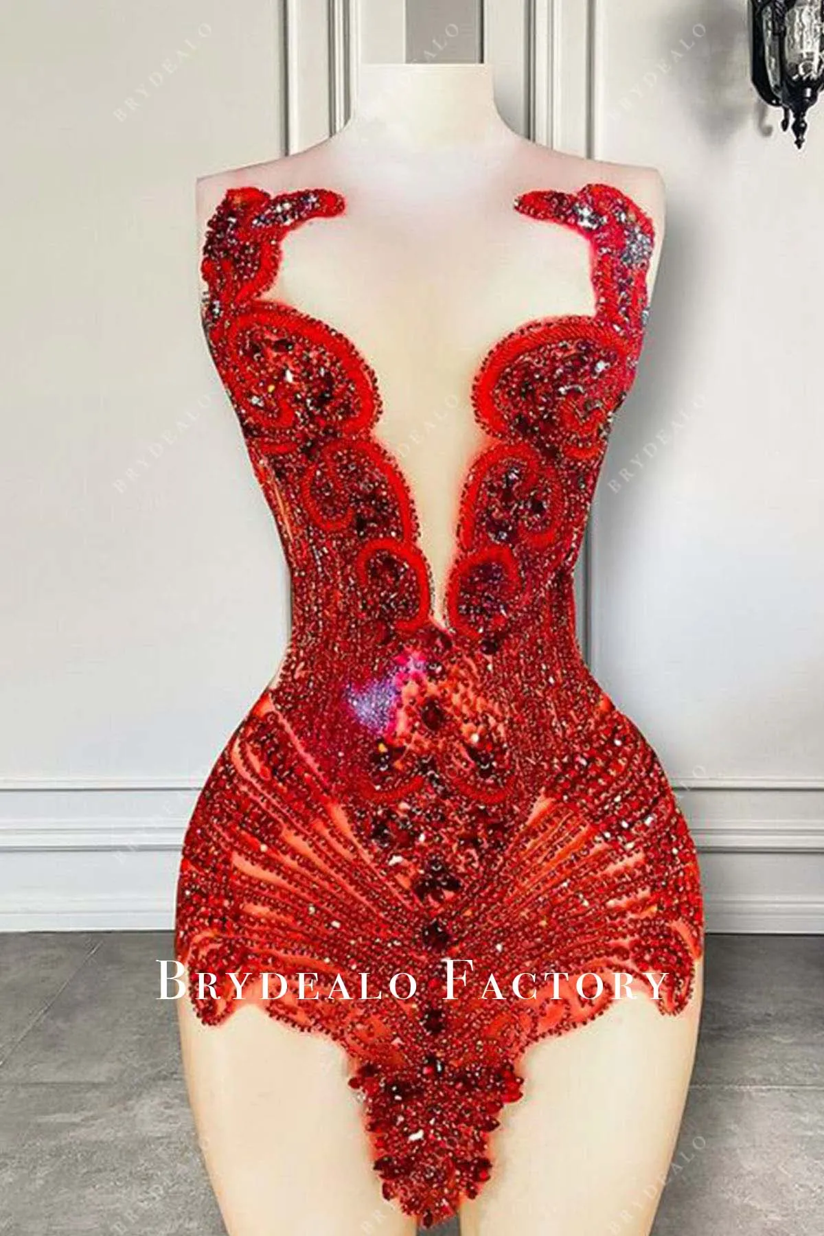 Luxury Rhinestones Red Mini Cocktail Dress