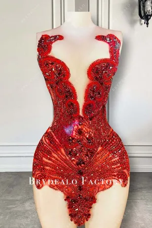 Luxury Rhinestones Red Mini Cocktail Dress