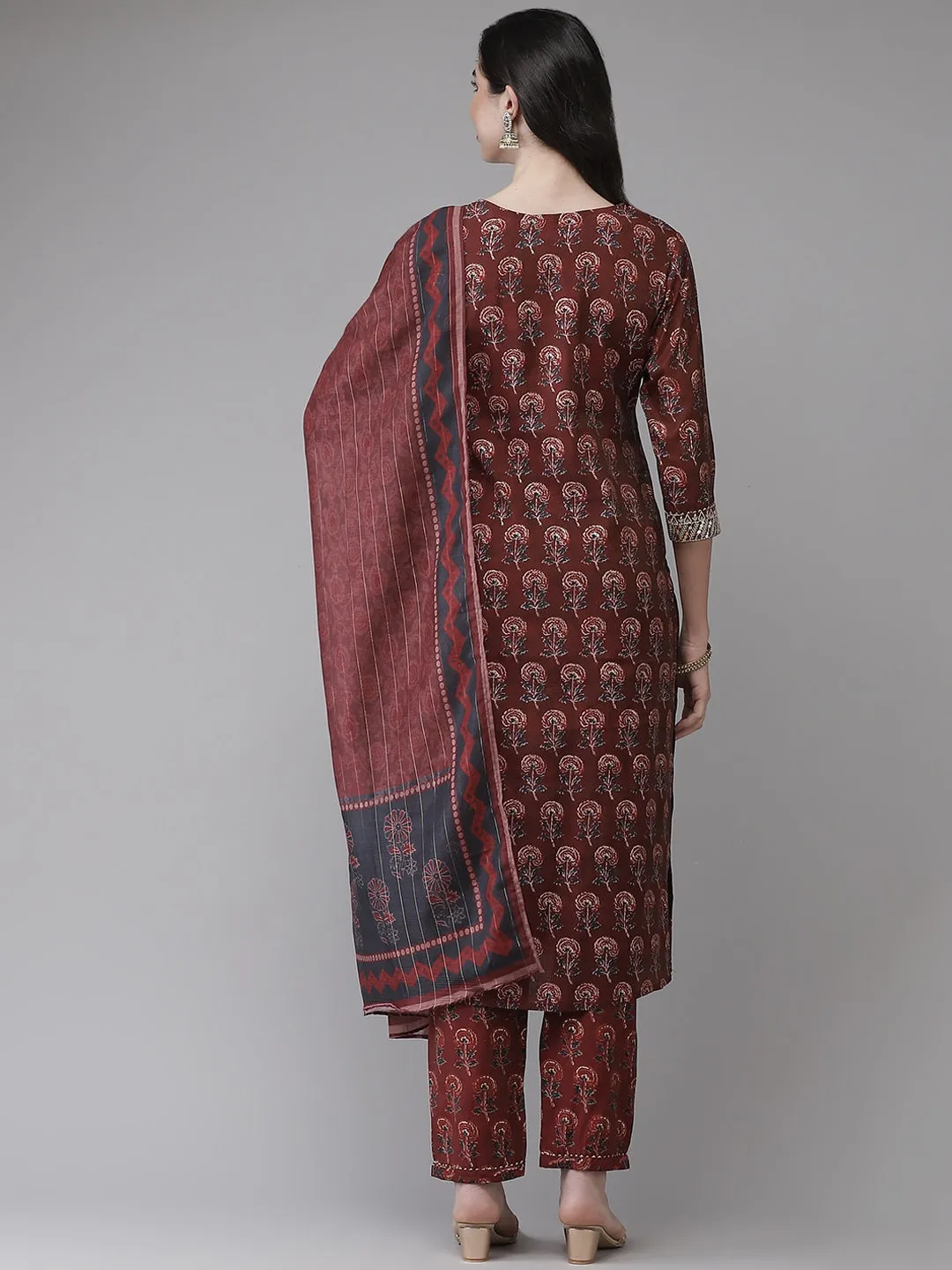 Maroon Floral Printed Dupatta Set