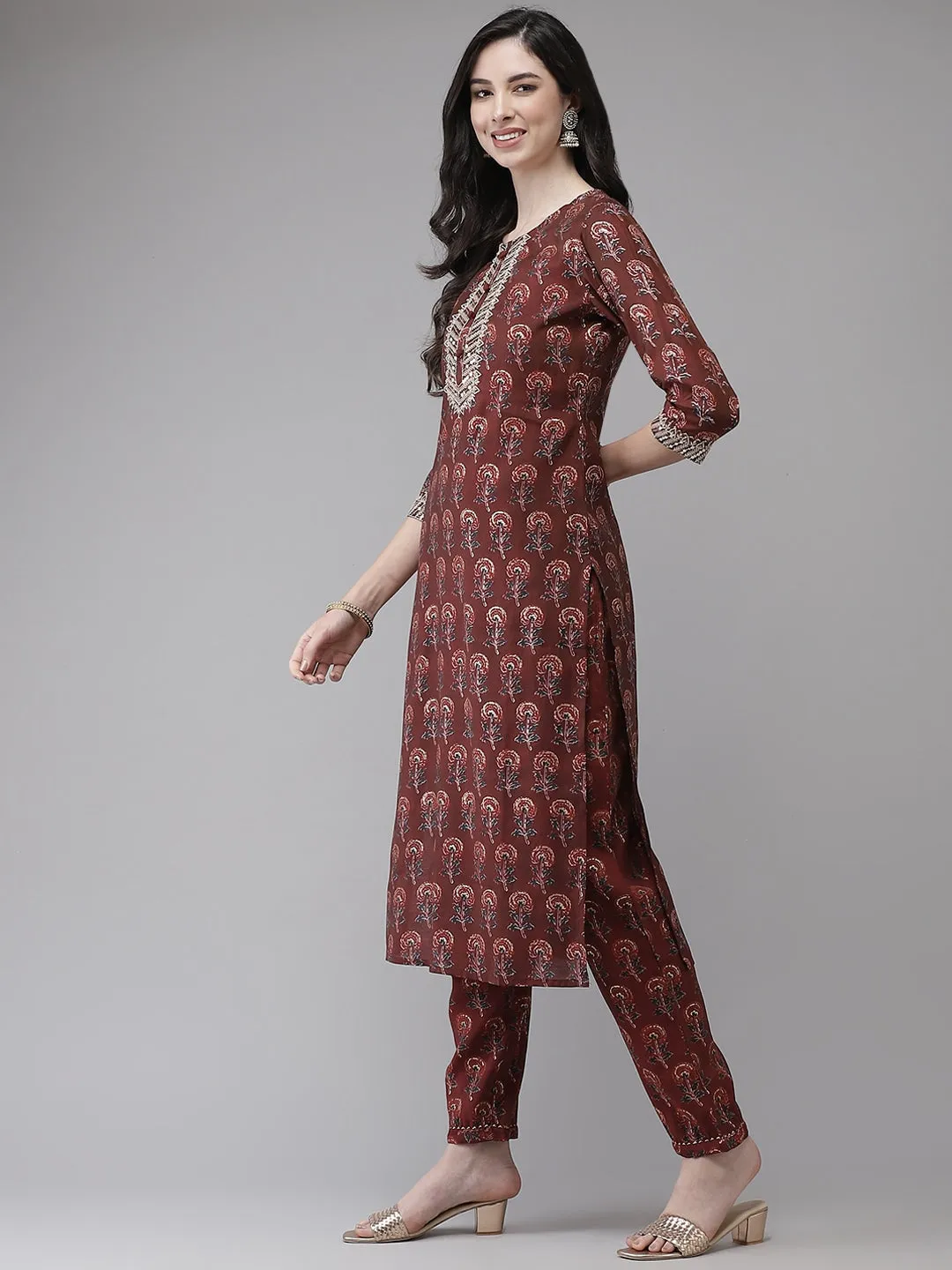 Maroon Floral Printed Dupatta Set