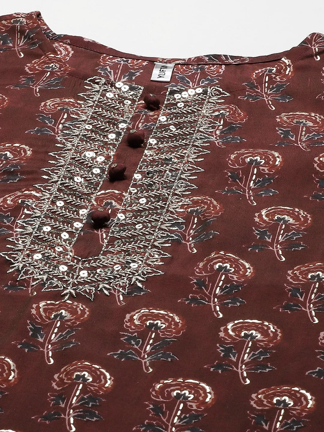 Maroon Floral Printed Dupatta Set