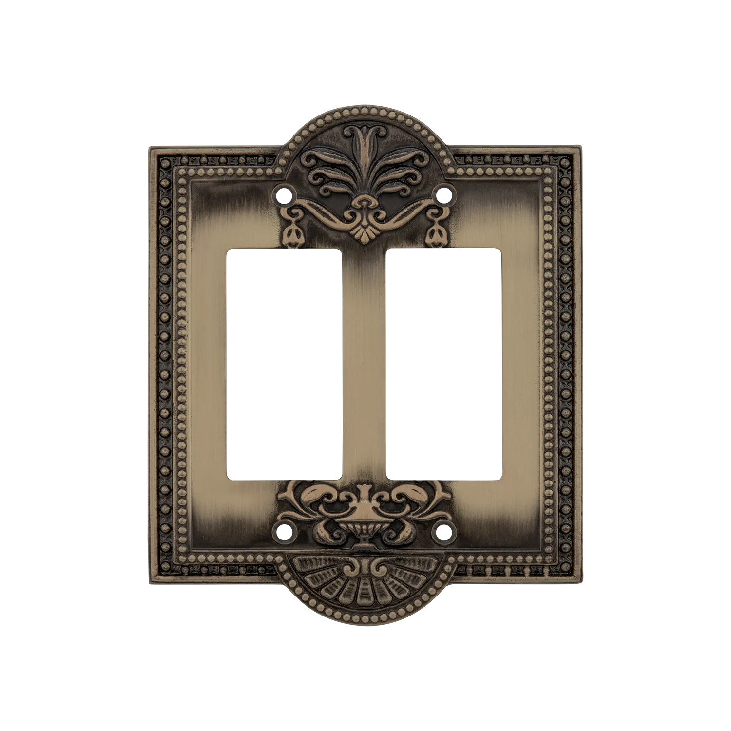 Meadows Switch Plate with Double Rocker in Antique Brass