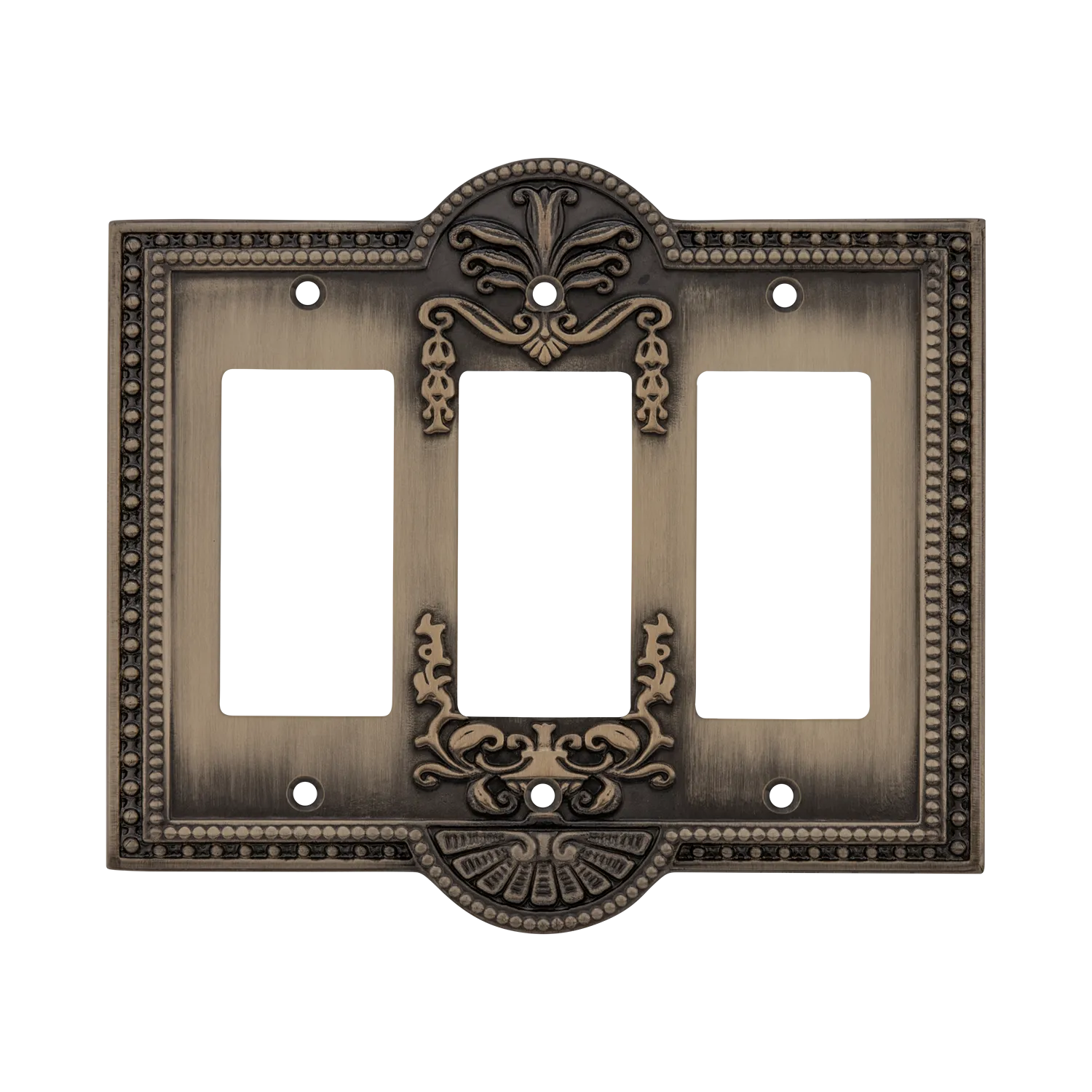 Meadows Switch Plate with Triple Rocker in Antique Brass