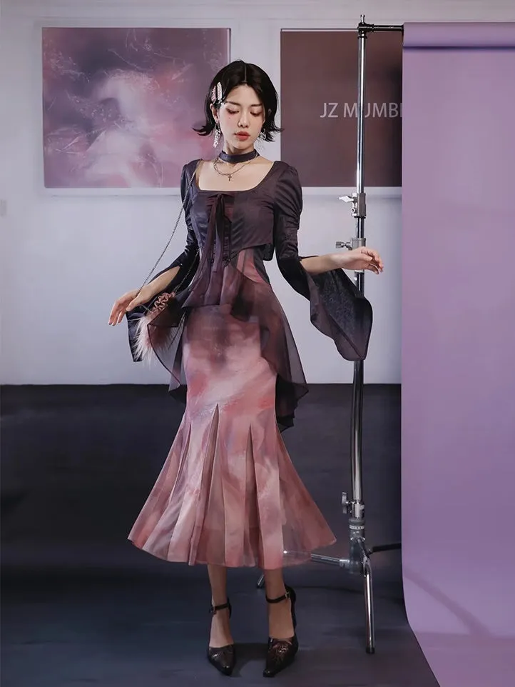 Mermaid Printed Fake Two-piece Dress【s0000003997】