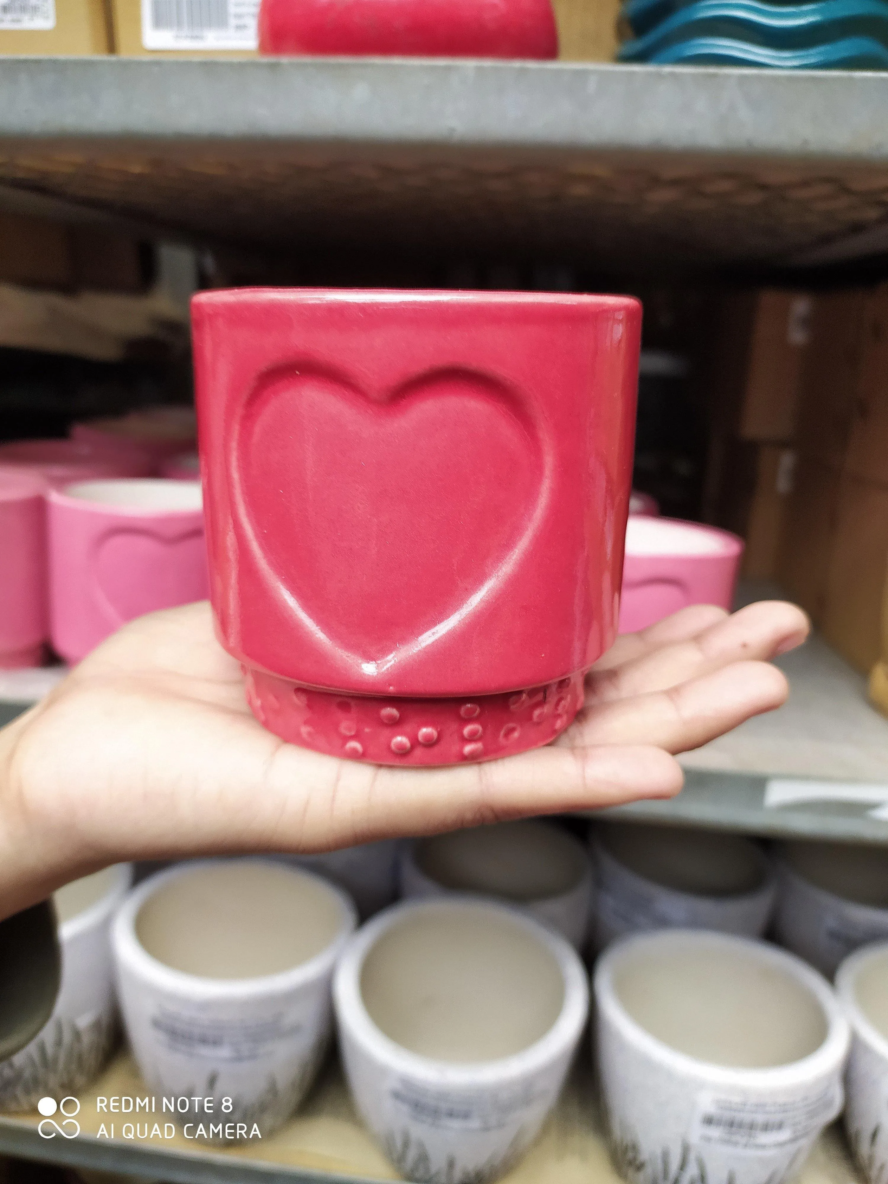 Modern Red Heart-Shaped Design Ceramic Plant Pots  | Compact Size