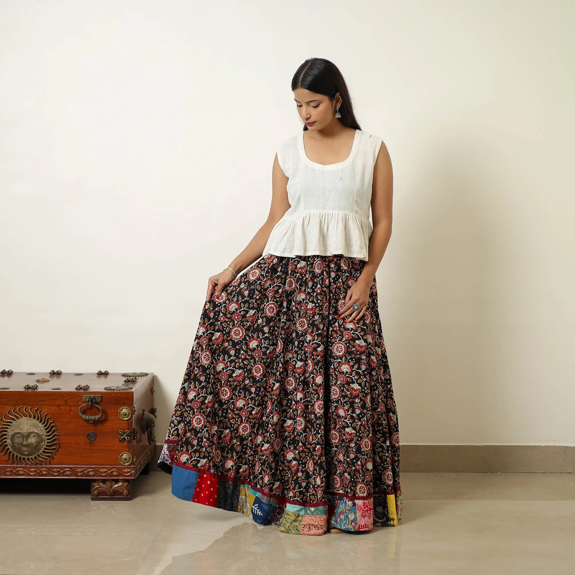 Multicolor - Hand Block Printed Cotton Long Bagru Skirt 08