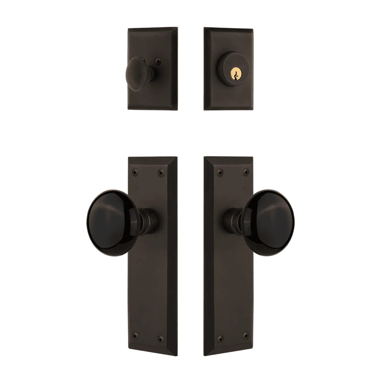 New York Entry Set with Black Porcelain Knob in Oil-Rubbed Bronze