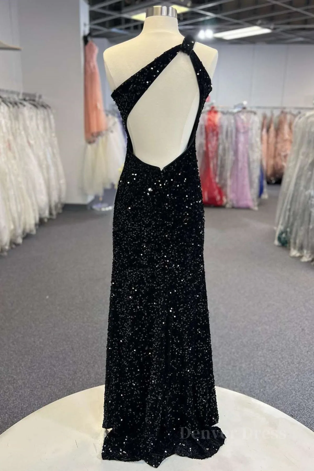 One Shoulder Black Sequins Mermaid Long Prom Dresses Black Sequins Mermaid Long Prom Dresses