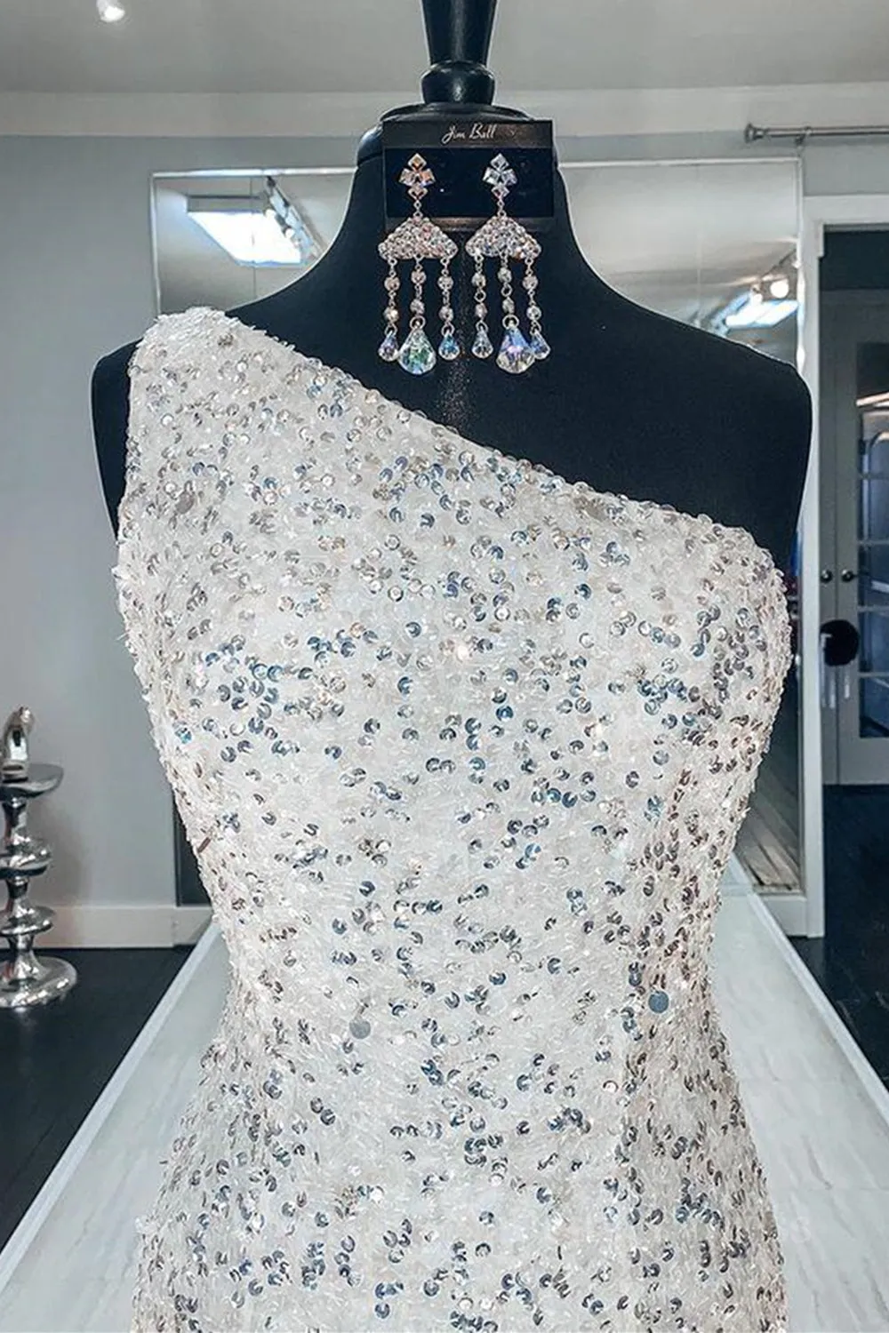 One Shoulder Mermaid Sequins Ivory Long Prom Dress Open Back Mermaid Ivory Formal Dress Sequins Ivory Evening Dress