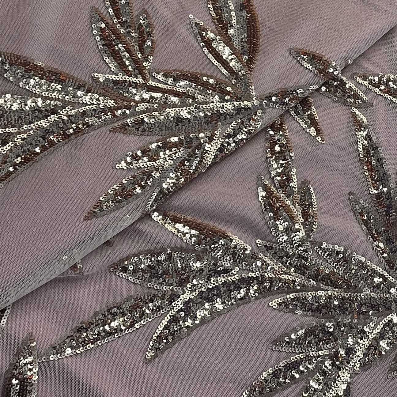 Peach Floral Sequins Embroidery Net Fabric 19902