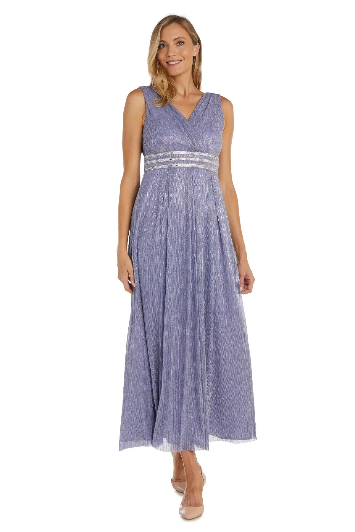 Petite Sleeveless Crinkle Rhinestone Waist Gown- Evening Gown