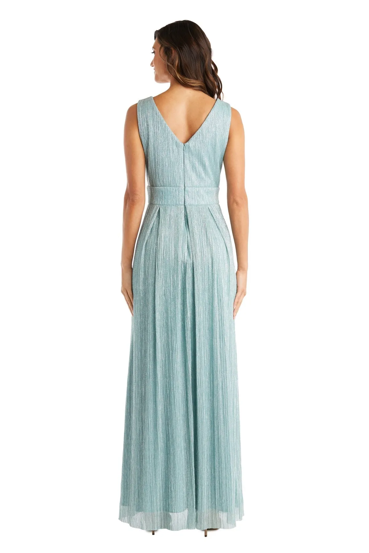 Petite Sleeveless Crinkle Rhinestone Waist Gown- Evening Gown