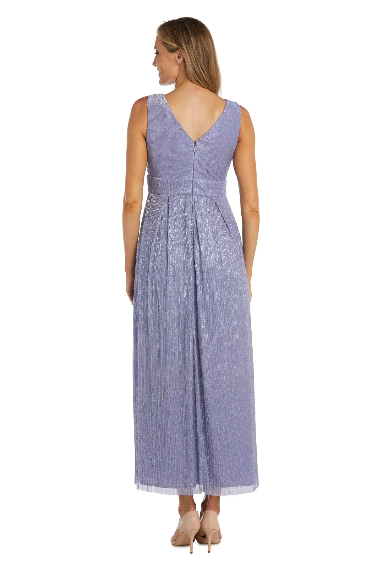 Petite Sleeveless Crinkle Rhinestone Waist Gown- Evening Gown