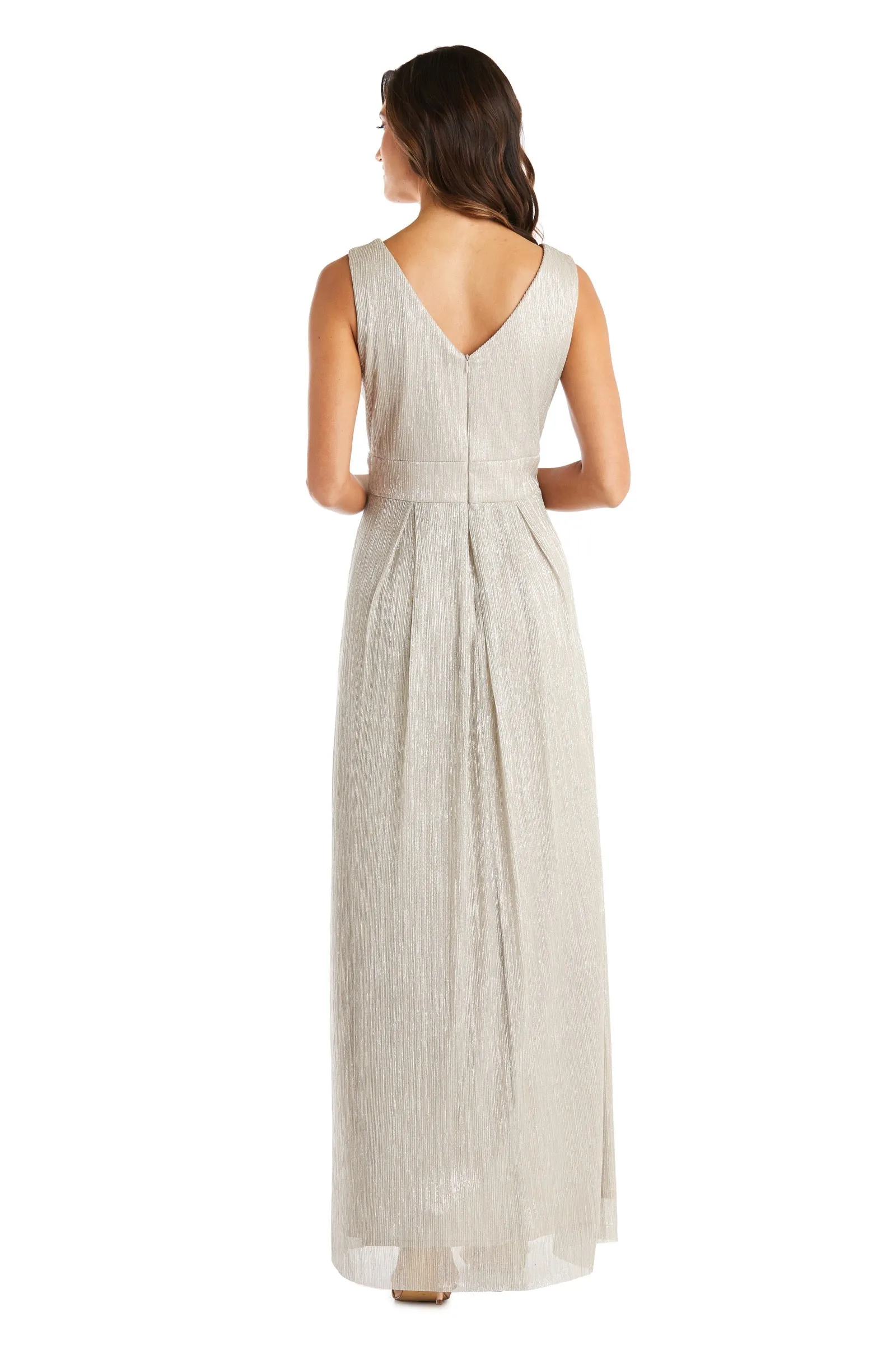 Petite Sleeveless Crinkle Rhinestone Waist Gown- Evening Gown