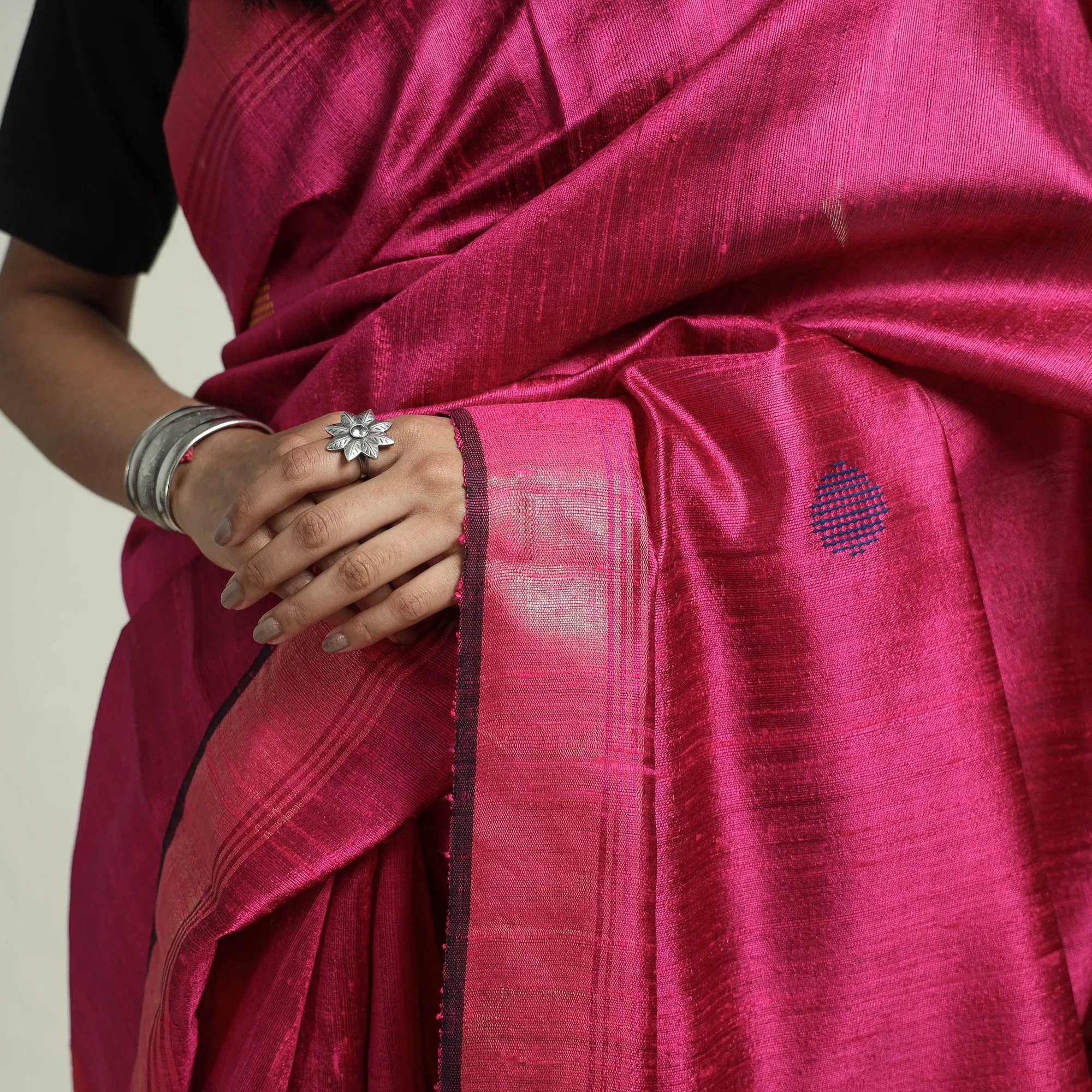 Pink - Bhagalpuri Pure Desi Tussar Silk Handloom Saree with Zari Border