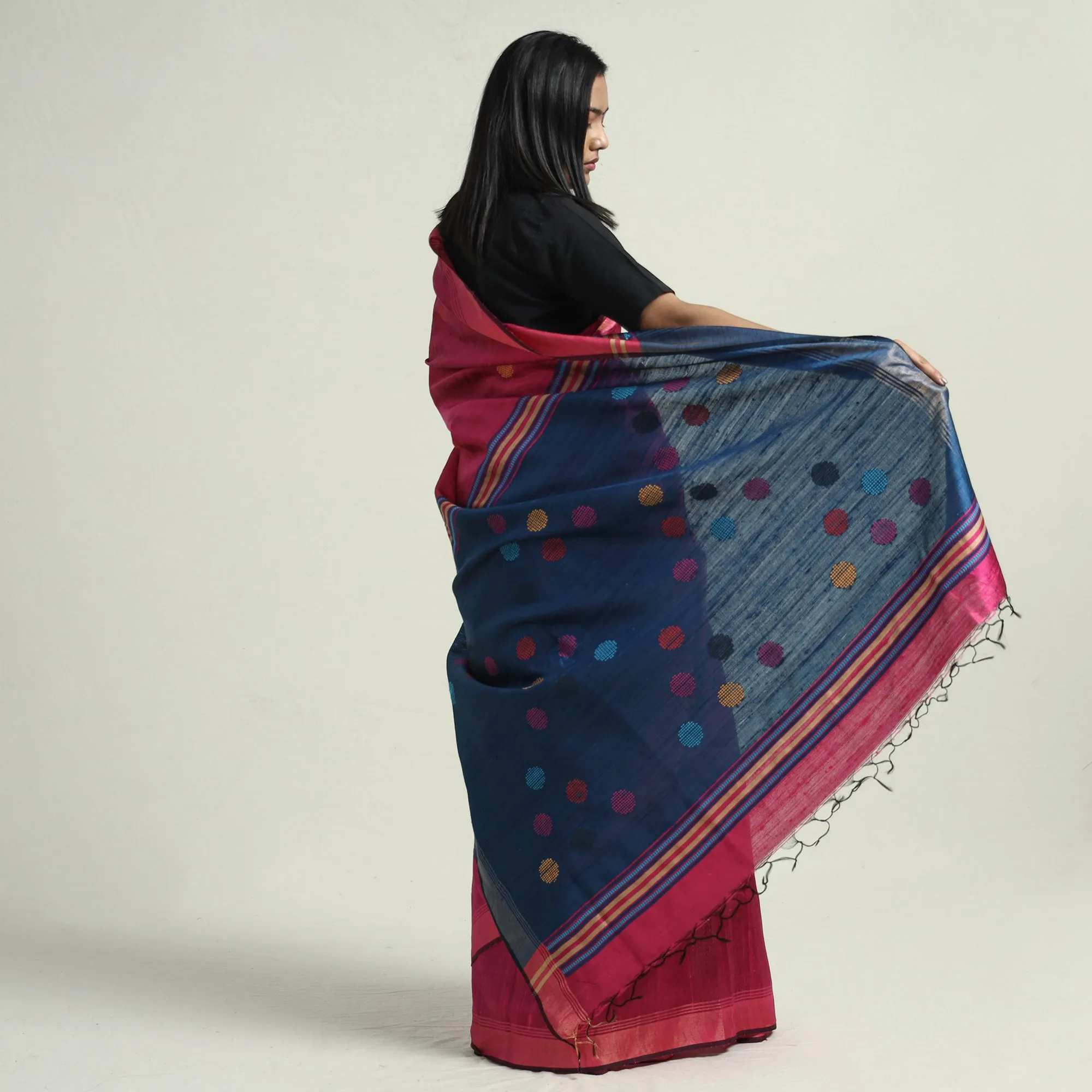 Pink - Bhagalpuri Pure Desi Tussar Silk Handloom Saree with Zari Border