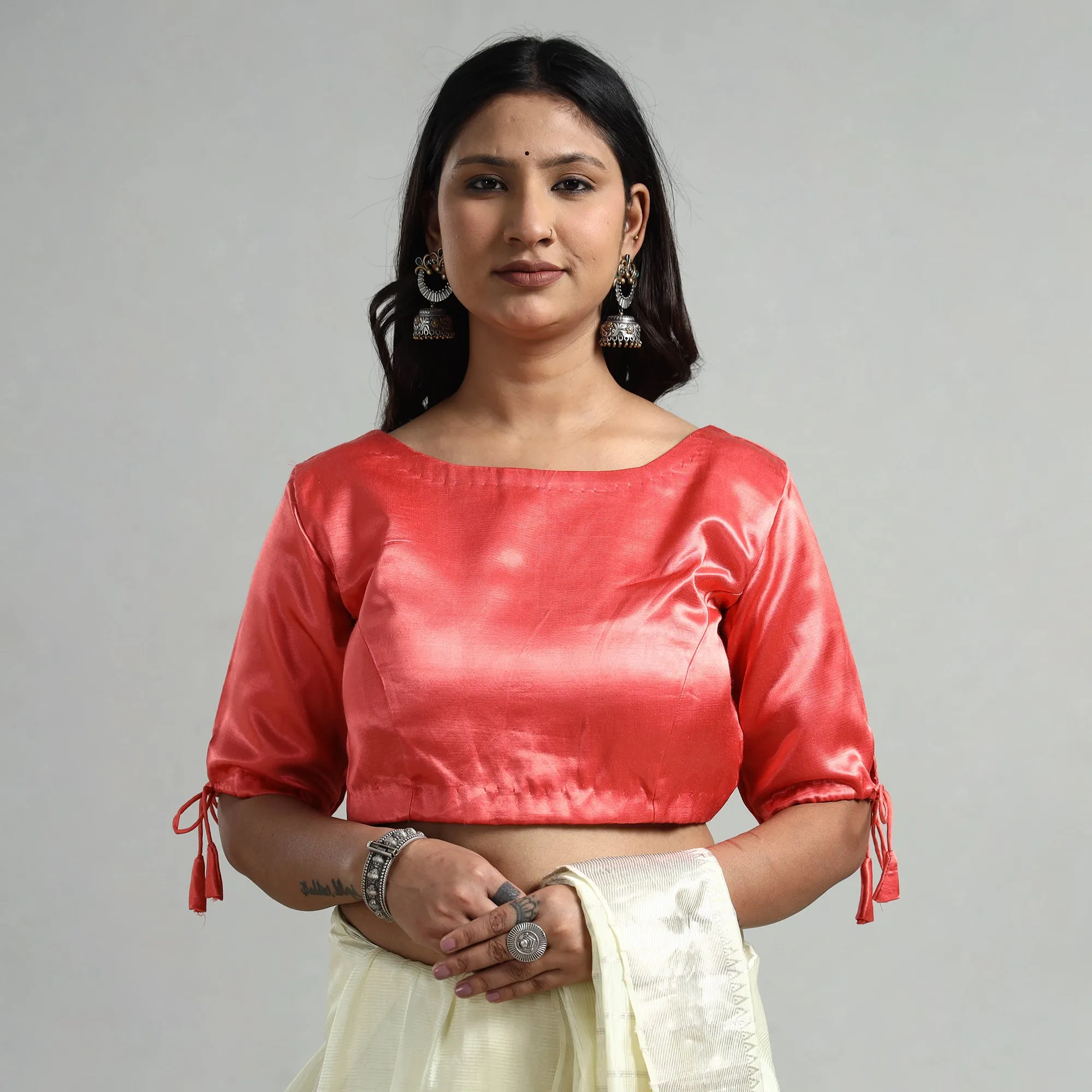Pink - Mashru Silk Plain Stitched Blouse