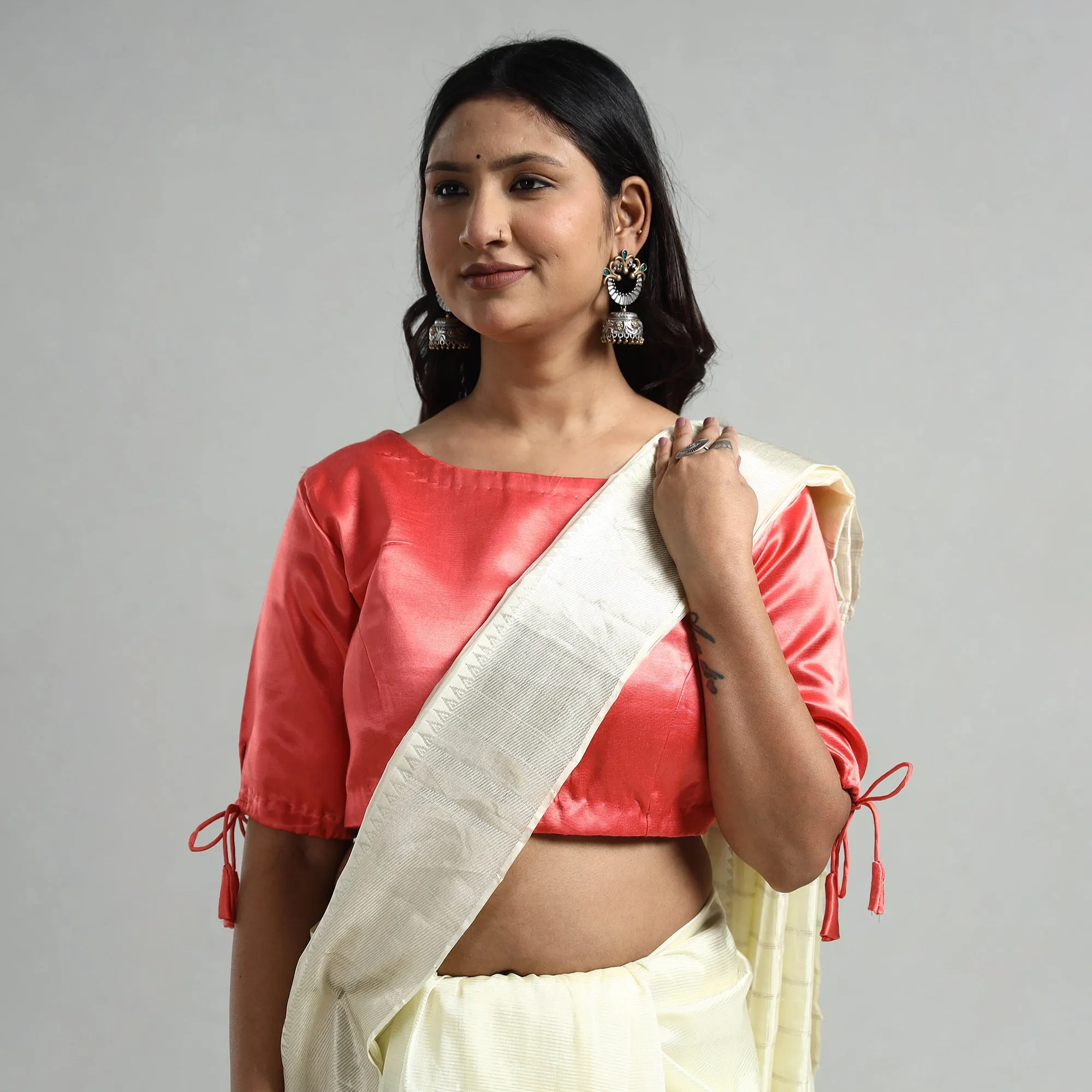 Pink - Mashru Silk Plain Stitched Blouse