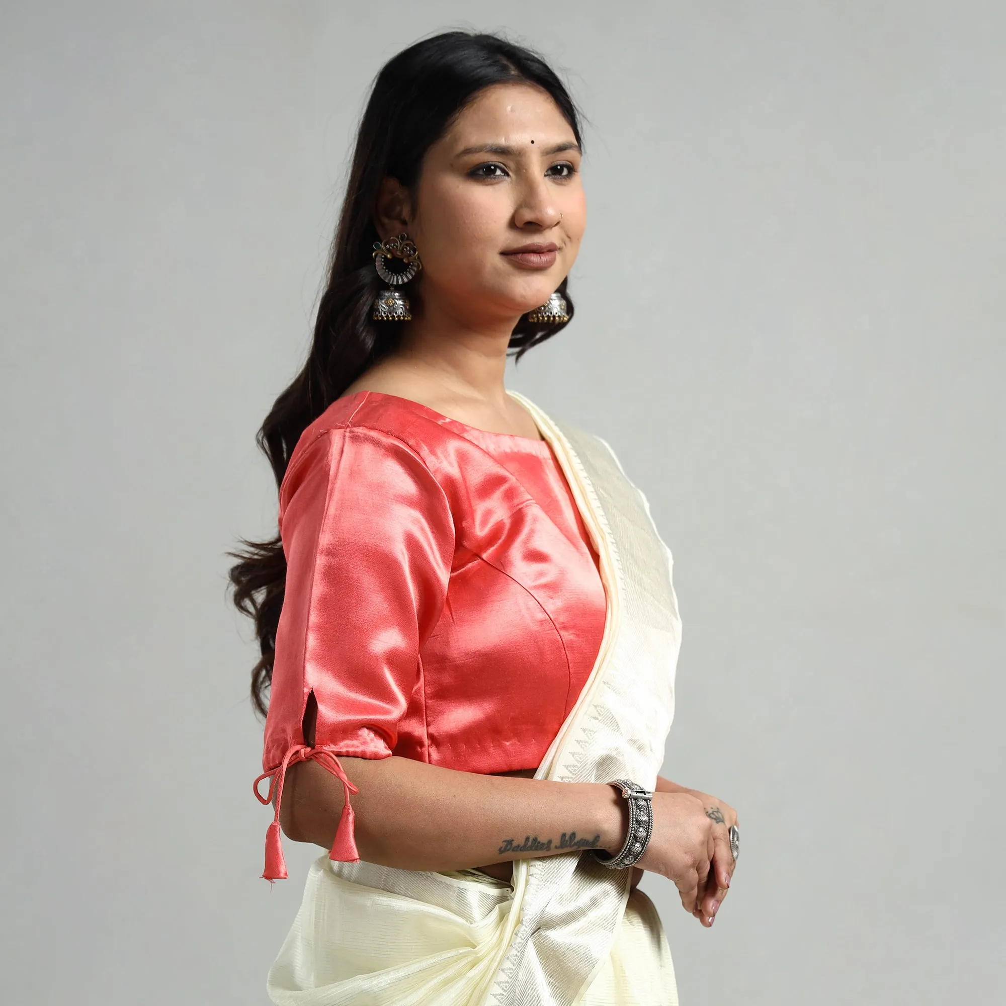 Pink - Mashru Silk Plain Stitched Blouse