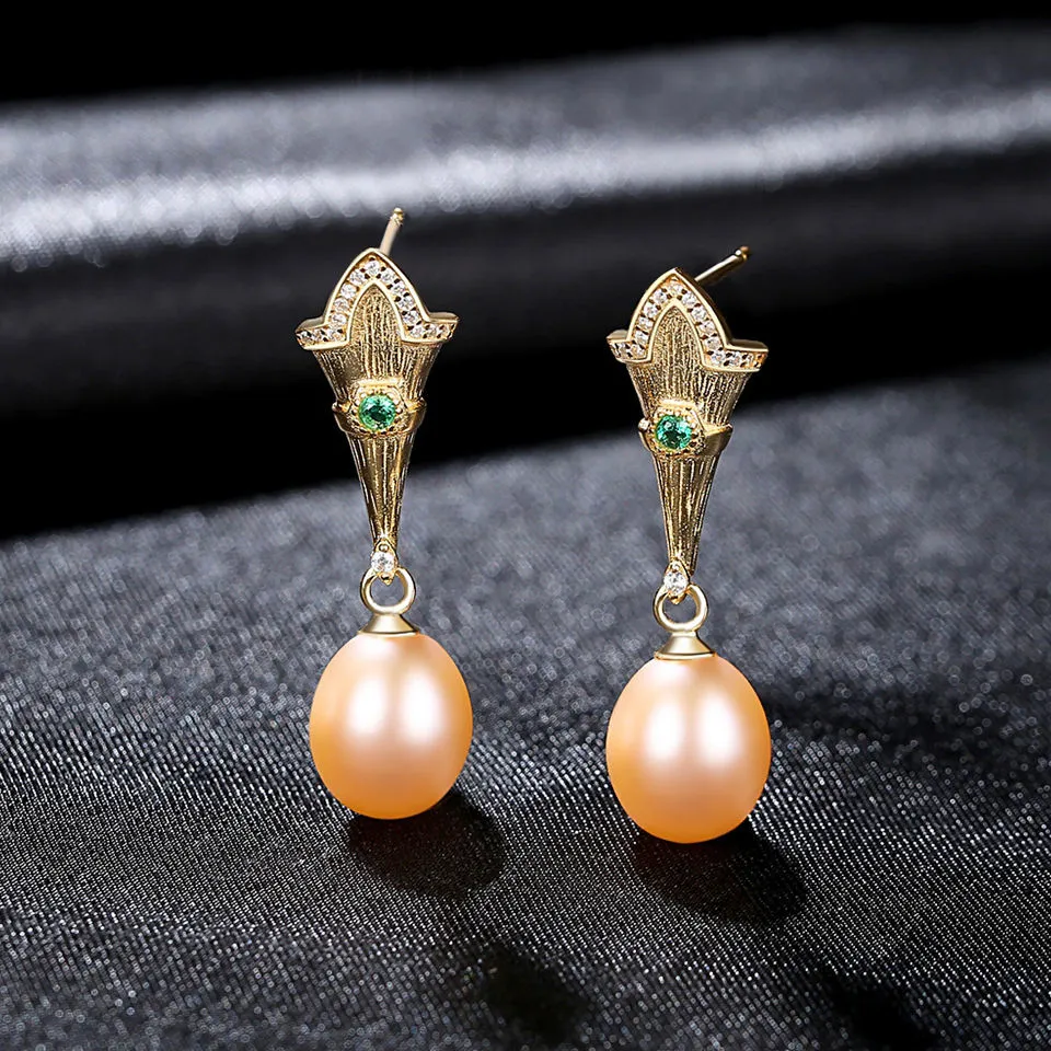 Pink Pearl Gold Earrings