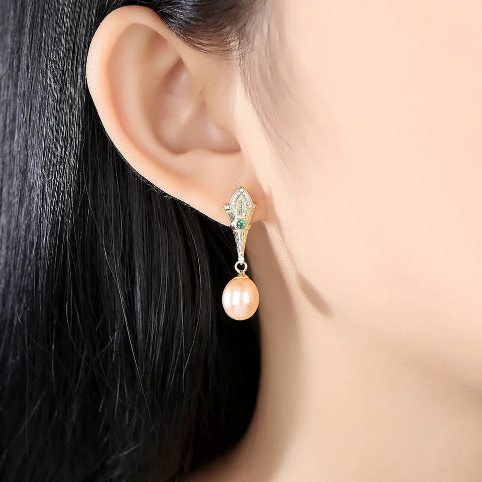 Pink Pearl Gold Earrings
