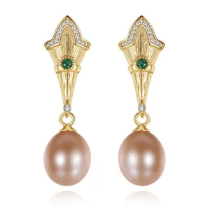 Pink Pearl Gold Earrings