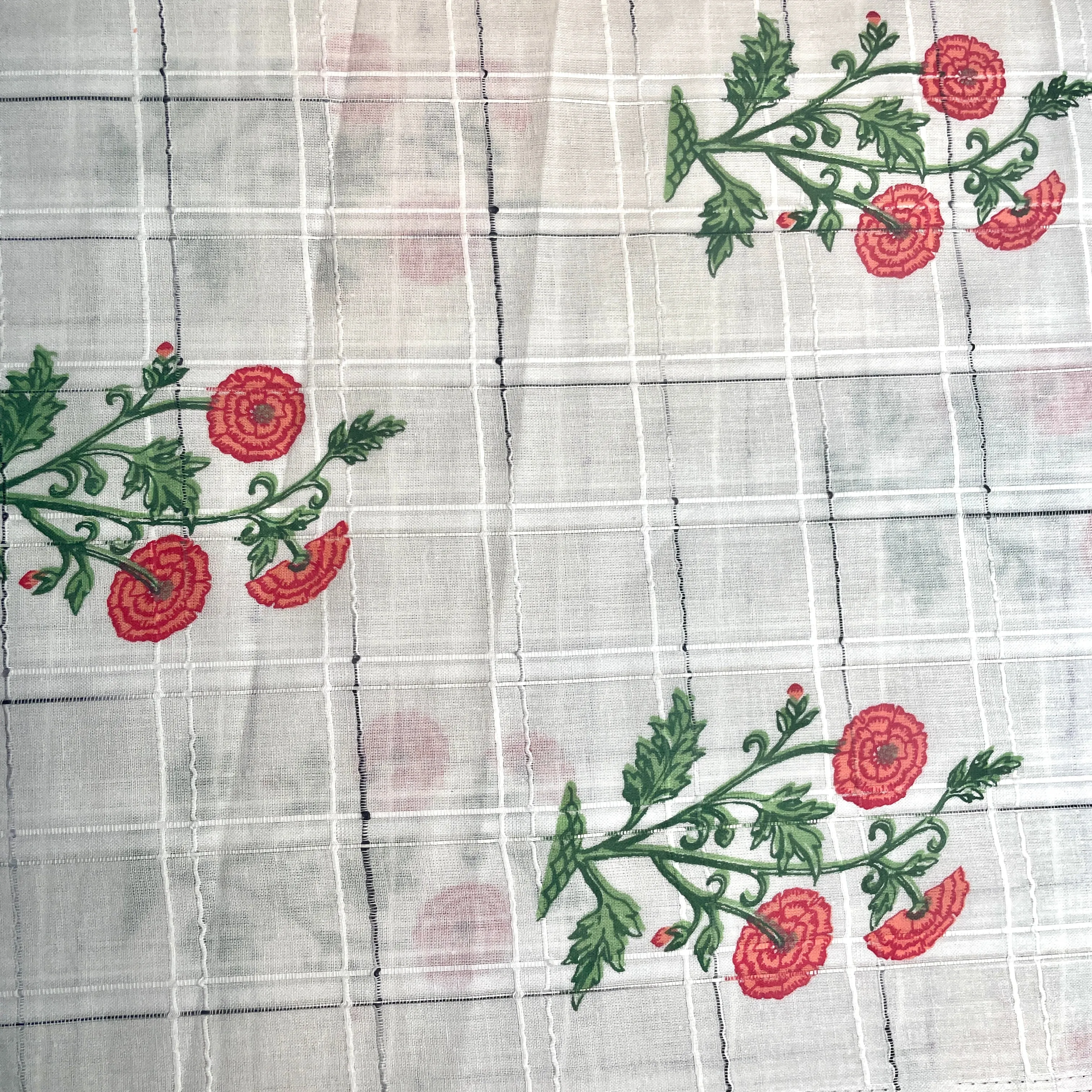 Premium Cotton White Red Flower Embroidary Fabric