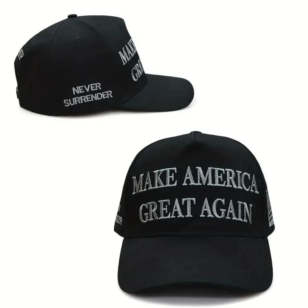 Premium Make America Great Again Never Surrender Embroidered Hat 4 Sided Design