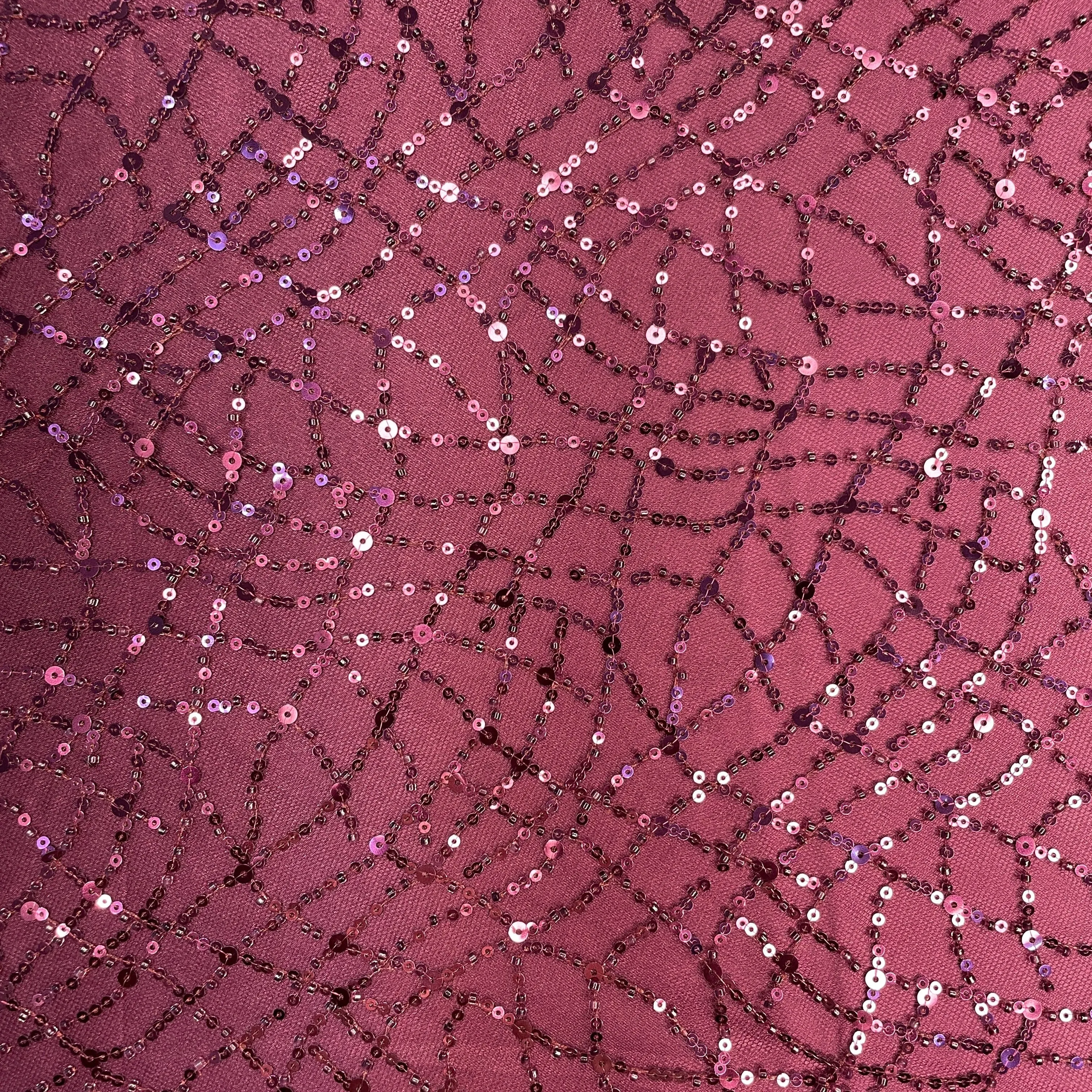Premium Maroon Heavy Pearl Sequins Embroidery Net Fabric