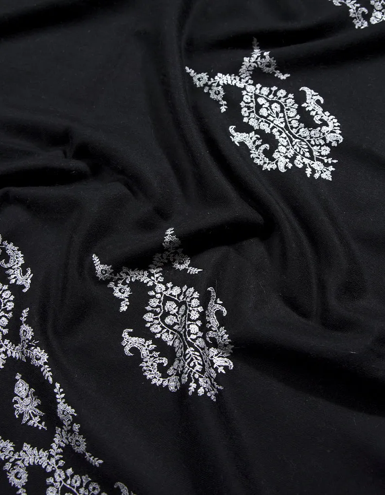 pure black embroidery Pashmina shawl 8695