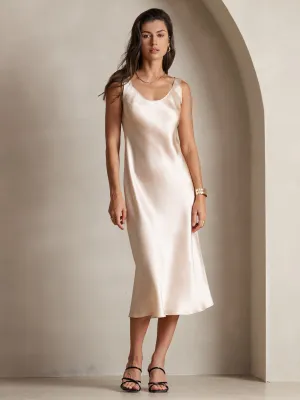 Elegant Long Dress with Wide Straps in Solid Silk - Sleeveless Option