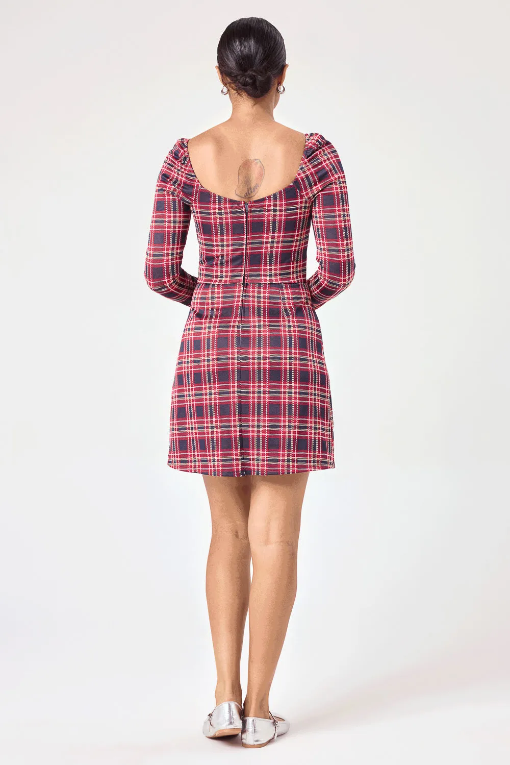 Red Plaid Long Sleeve Dress