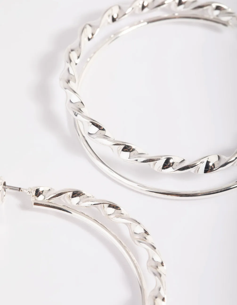 Rhodium Double Twisted Hoop Earrings
