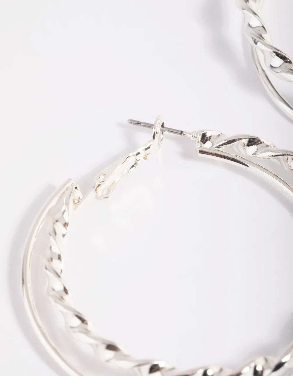 Rhodium Double Twisted Hoop Earrings