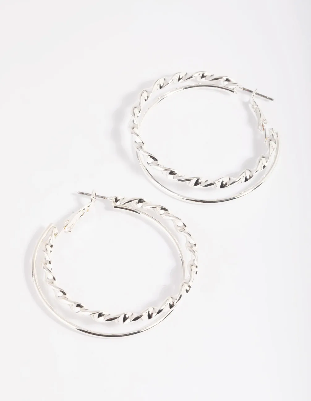 Rhodium Double Twisted Hoop Earrings